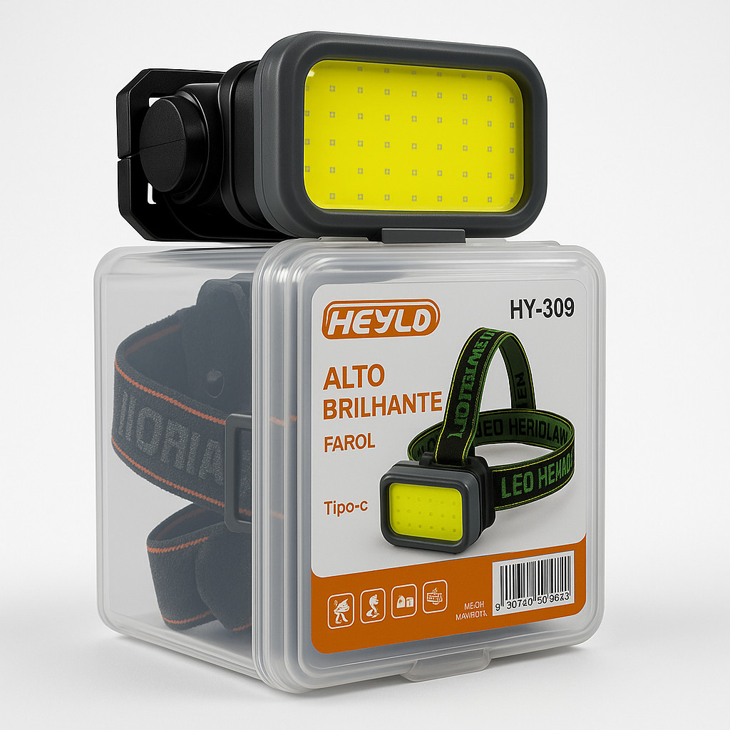 Lanterna de Cabeça Recarregável LED COB 50 Leds 4 Modos USB Tipo-C Elástico Ajustável