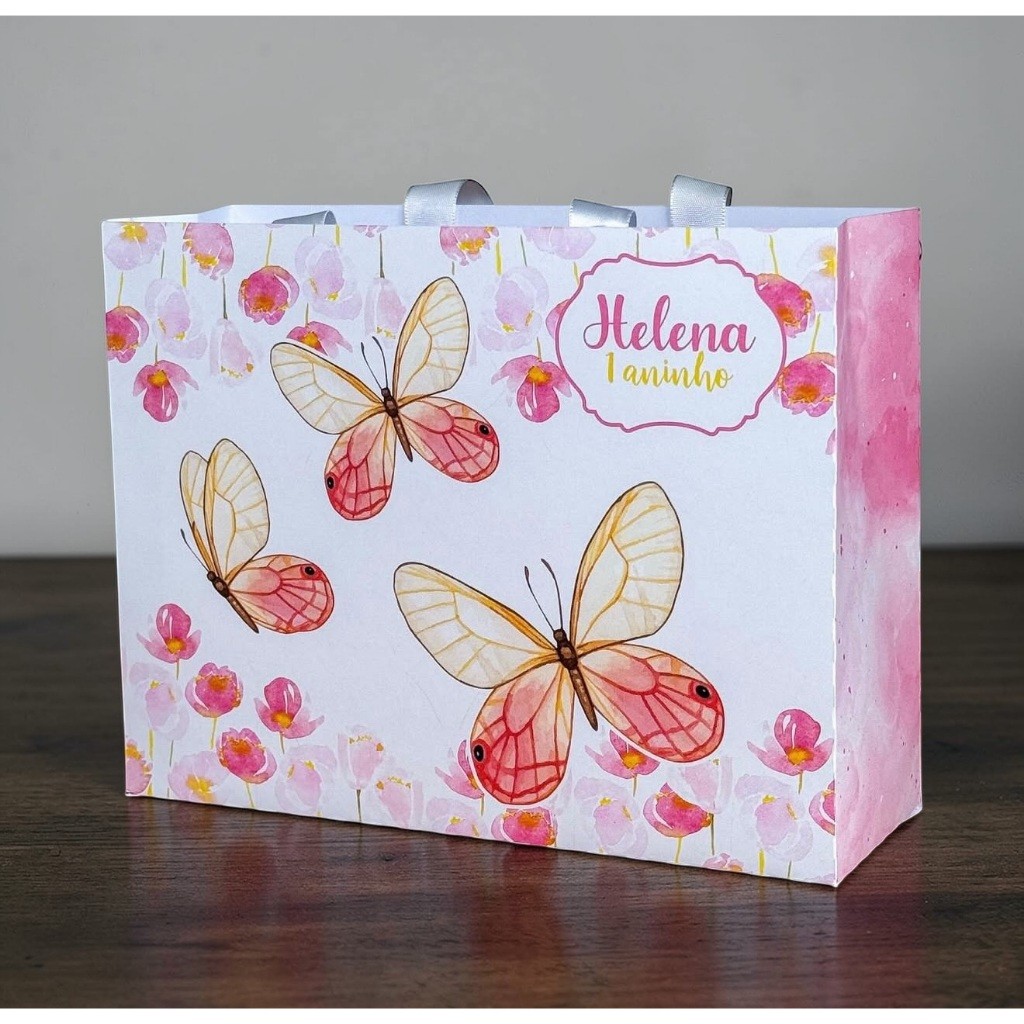 10 Sacolinhas G Borboletas Aquarela Personalizada – Lembrancinha/ bolsinhas mimos Festa Infantil