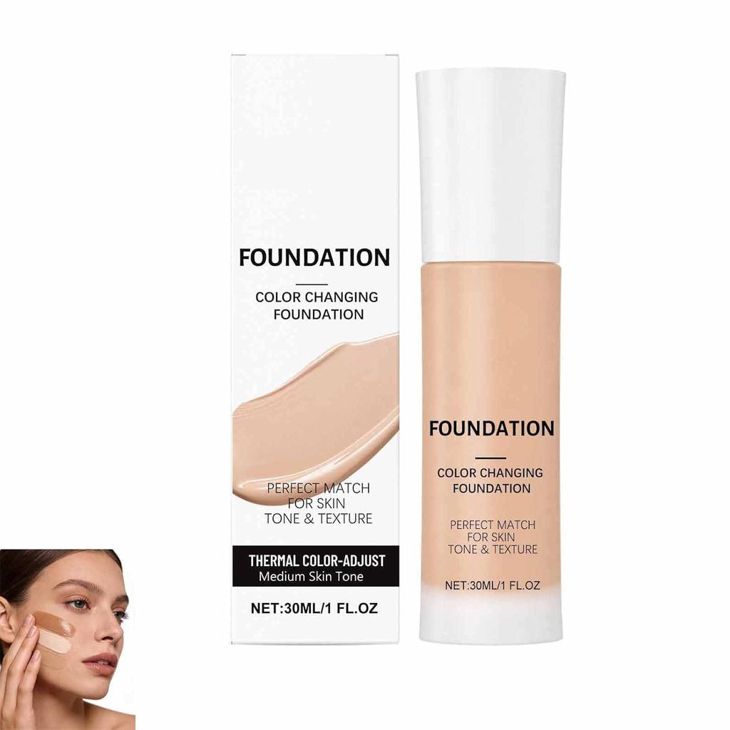 Pode ser aplicado em camadas com base, base inteligente de 30ml com ajuste de cor, maquiagem de base que muda de cor, te