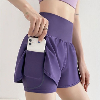 2024 verão estilo fino feminino Fitness esportes falso de duas peças Anti-exposição Shorts de três pontos cintura alta q