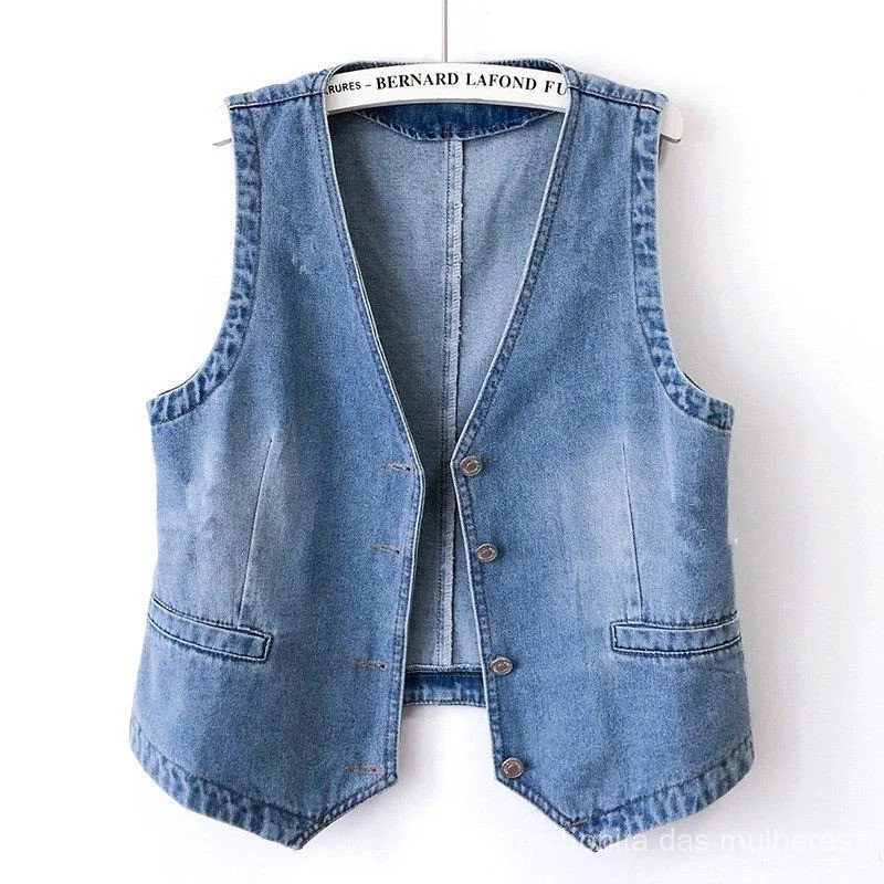 Colete Jeans Feminino 2026 Novo Primavera Verão Jaqueta Jeans Sem Mangas Solta Curta Casaco Colete Streetwear Coreano Fe