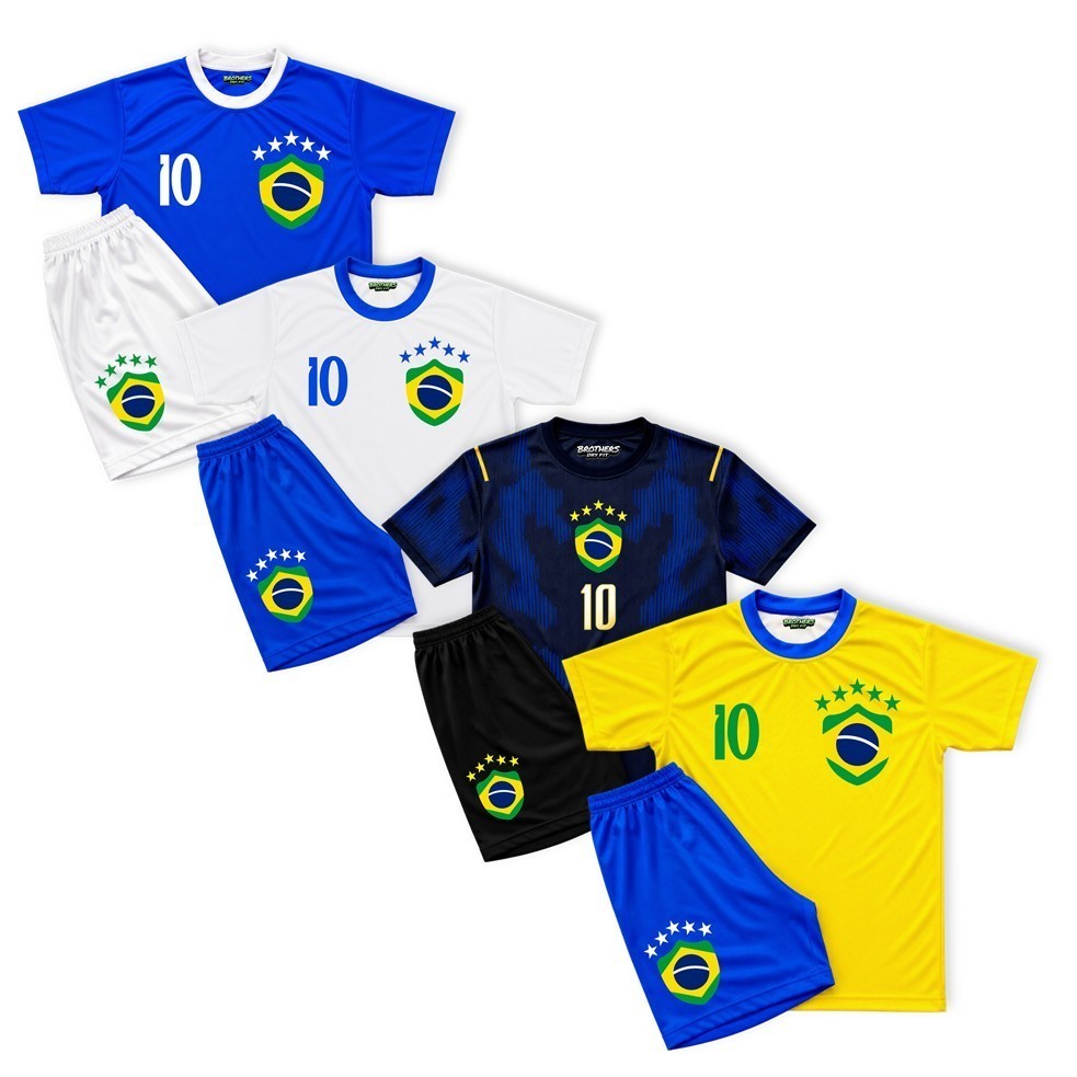 Camisa + Short do Brasil Infantil Juvenil Futebol Copa do Brasil Torcida Masculino