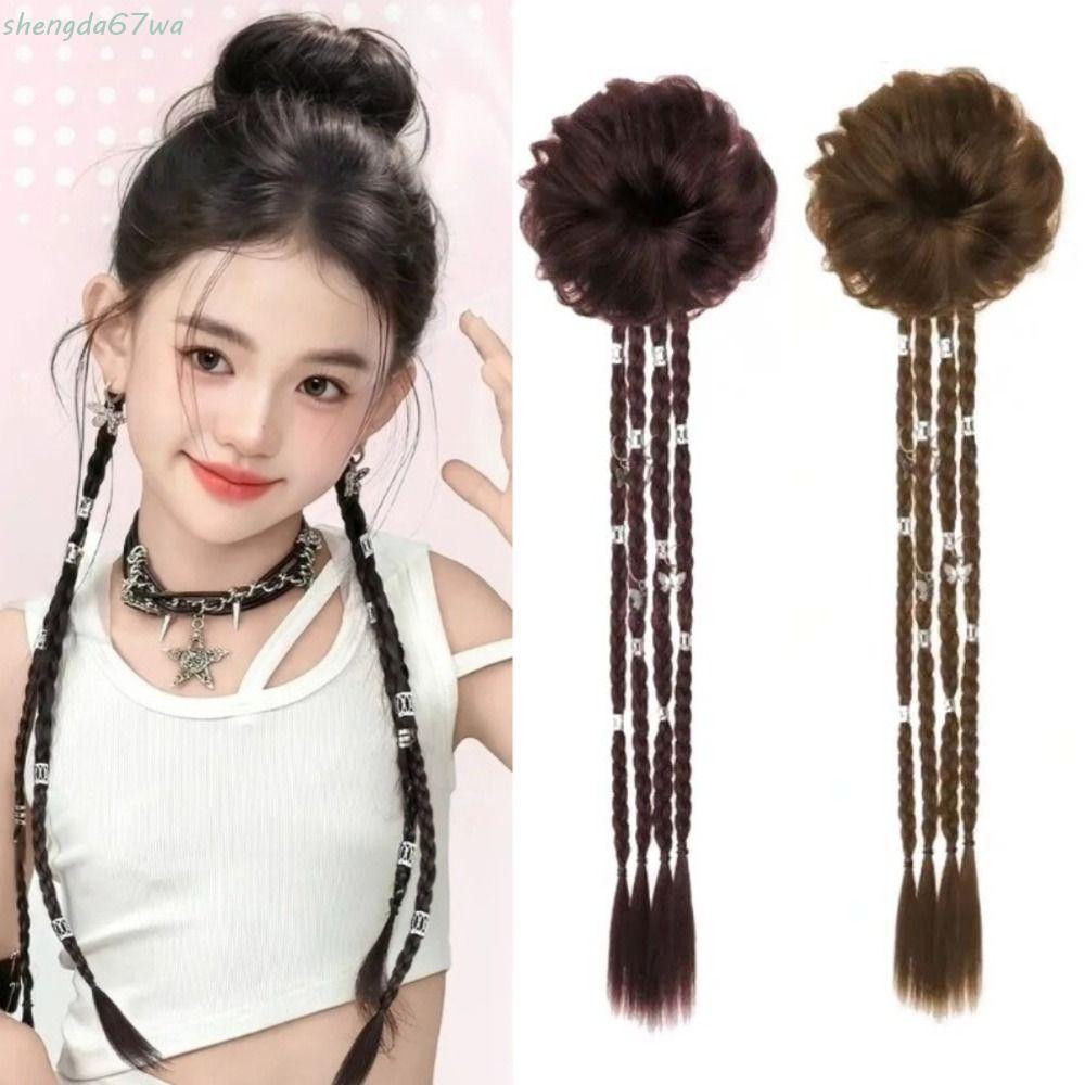 SHENGDA Peruca De Coque Bagunçado , Rabo De Cavalo Longo Natural Y2K Scrunchie , Extensões De Trança Torcida Falsa