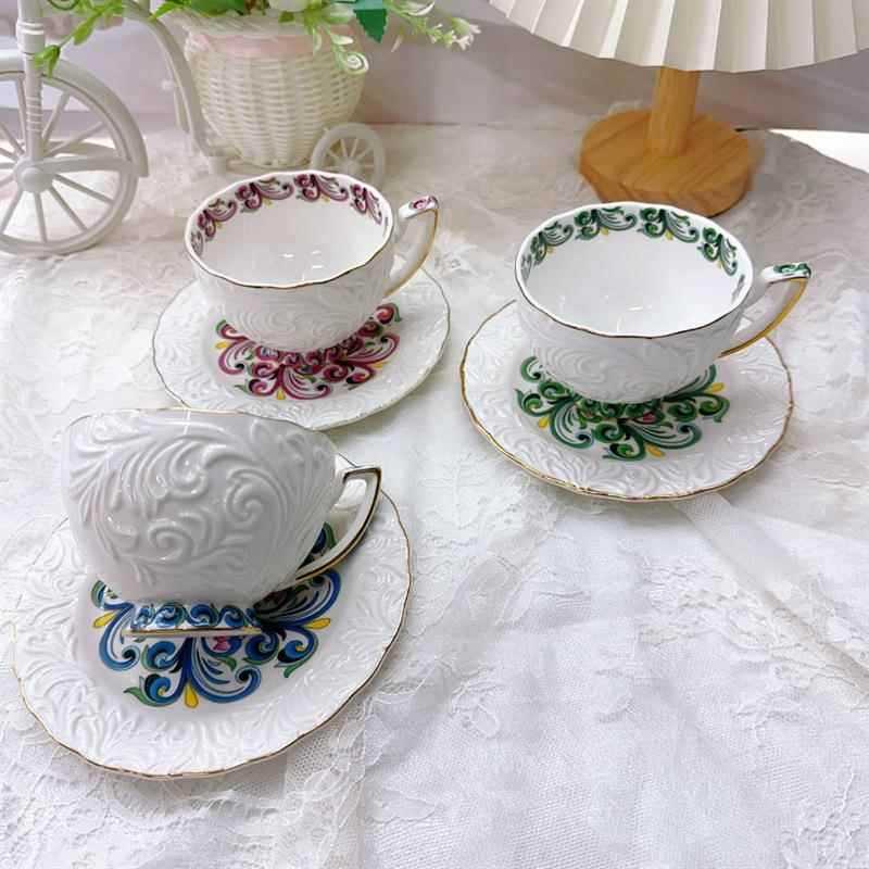 Xícara de café de cerâmica retrô europeia, xícara de chá da tarde doméstica, alto valor, em relevo, pires, flor, conjunt