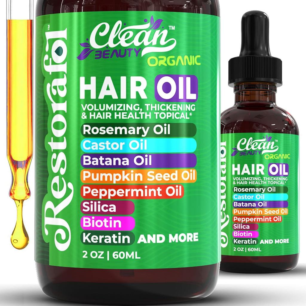 Óleo Capilar de Alecrim Clean Beauty para Crescimento com Óleo de Rícino, Óleo de Batana, Óleo de Semente de Abóbora, Ól