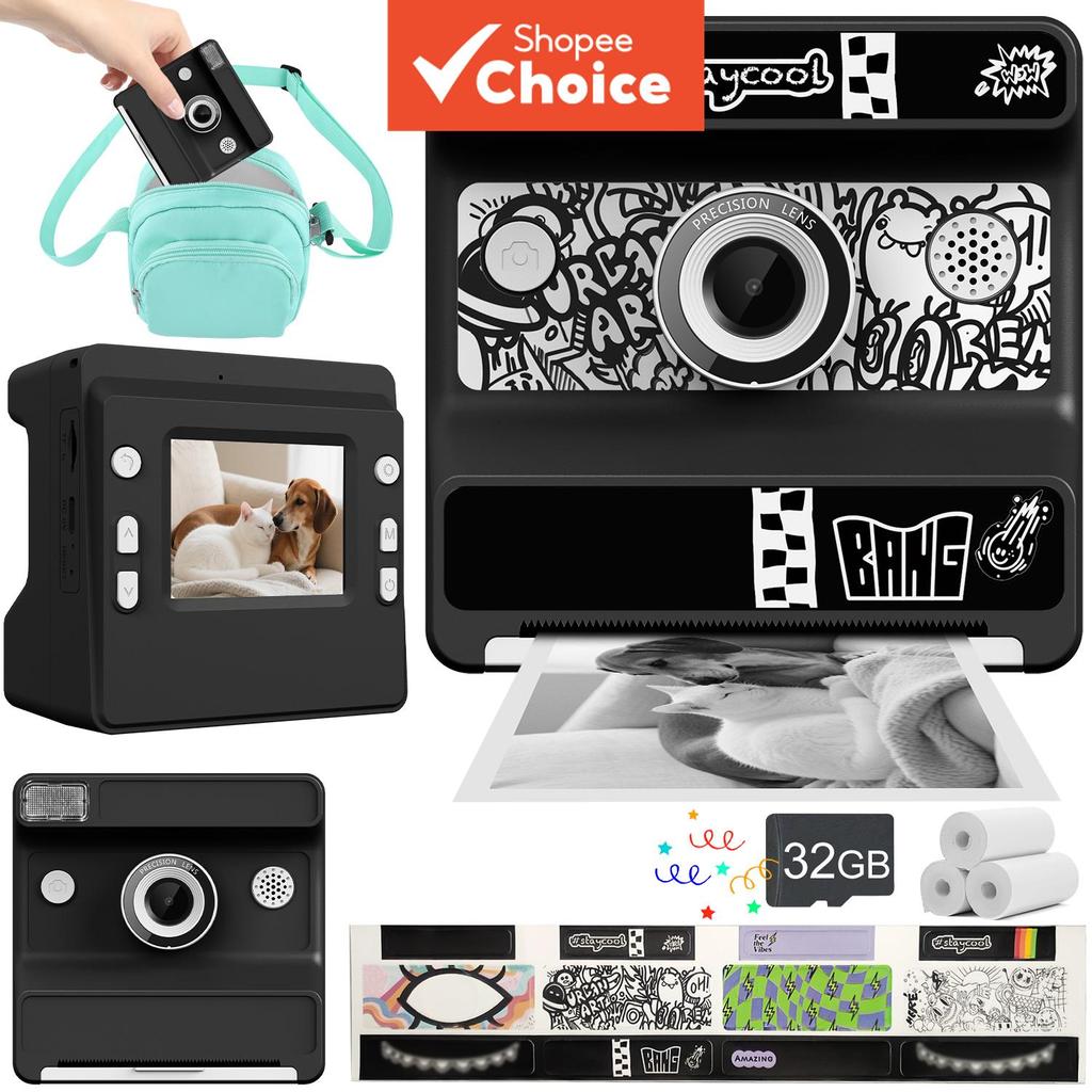 Câmera De Impressão Instantânea Para Crianças , Câmeras Digitais 1080P Com Cartão 32G , Presente Ideal Presentes Multifu