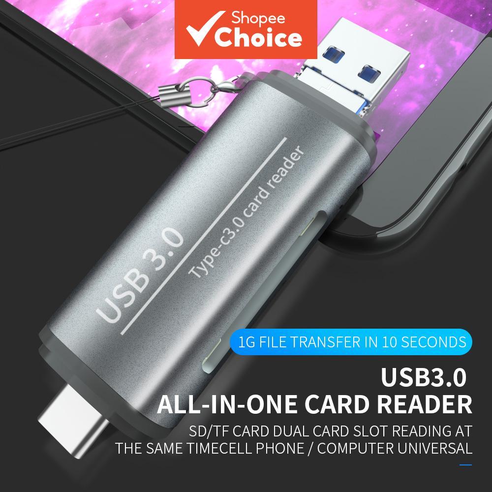Leitor de cartões 3 em 1 Tipo C/Micro USB/USB 3.0 para cartões TF/Micro SD, adaptador para celular, PC e câmera