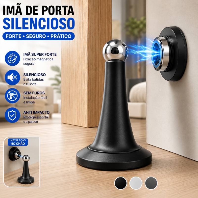 Prendedor de Porta Magnético Inox Batente Fixador Porta Parede Piso Forte
