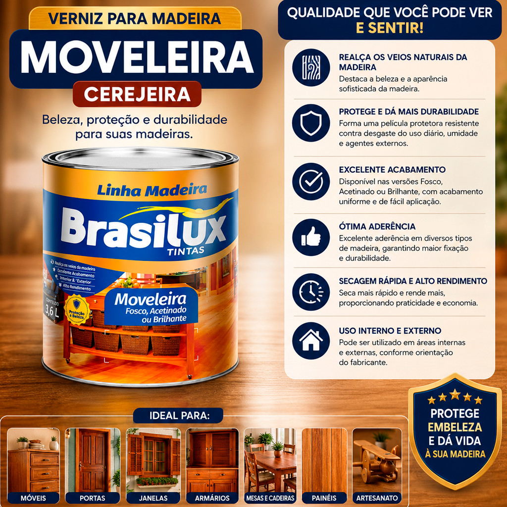 Verniz Para Madeira Moveleira Cerejeira 900ml Ou 3,6L · foto 2