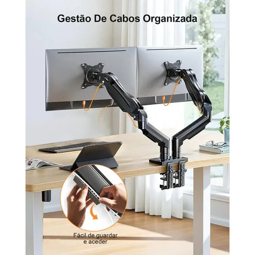 Suporte Articulado Mesa Para 2 Monitores 17 a 32 Polegadas Pistão a Gás Braço Articulado