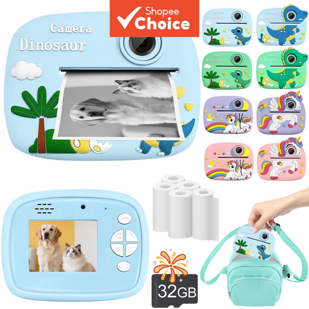 Câmera Instantânea Infantil com Gravação de Vídeo em HD 1080P, Inclui Cartão, Bolsa e 5 Rolos de Papel para Impressão