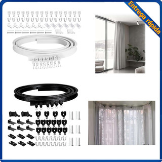 Trilho de cortina de teto dobrável flexível de 2m branco/preto com acessórios Material de PVC + aço 