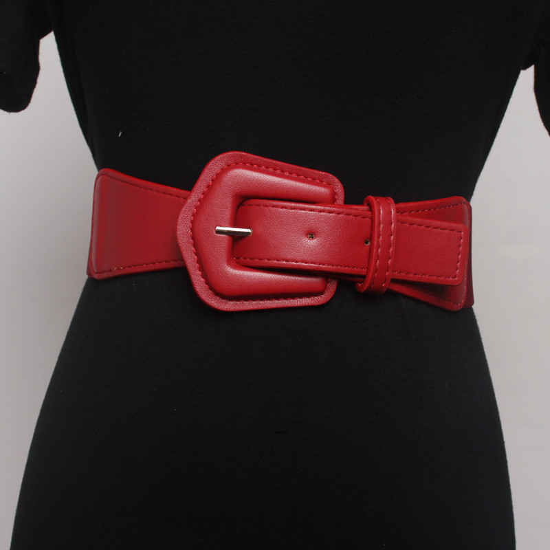 Cinto feminino largo decorativo combinando saia cinto vestido cintura estreita exterior jogo Retro elástico preto vermel