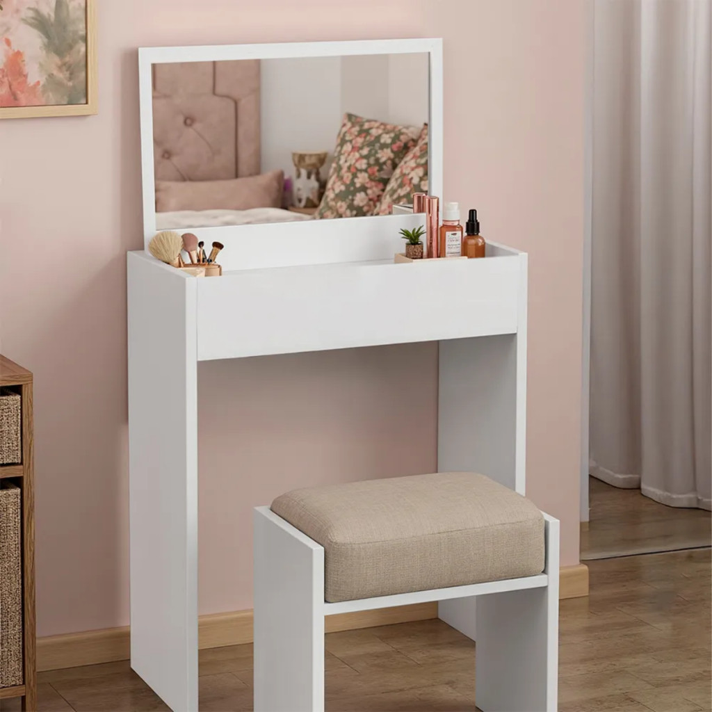 Penteadeira Camarim Luxo com Espelho Grande – Mesa de Maquiagem Feminina Branca