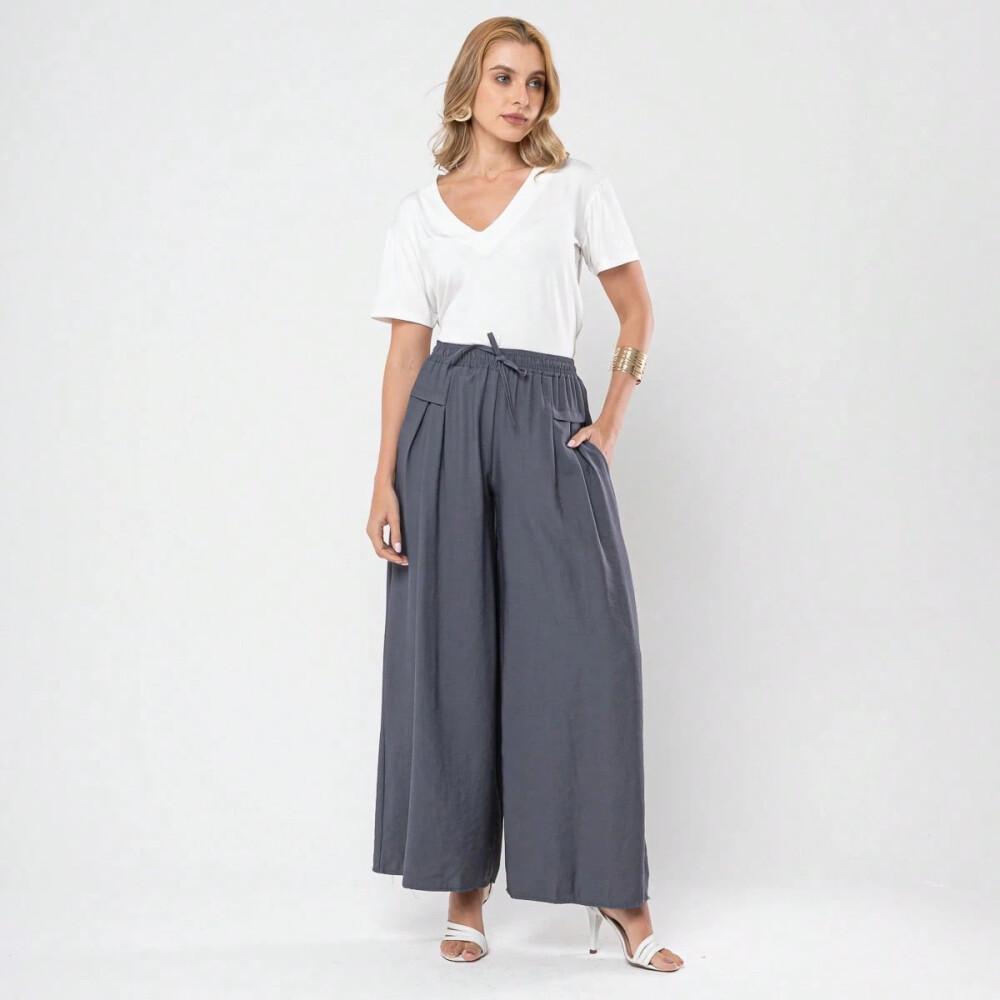 Calça de Linho de Perna Larga e Comprimento Tornozelo, Saia-Calça de Linho Fina, Solta e Respirável, Calça Estilo Étnico