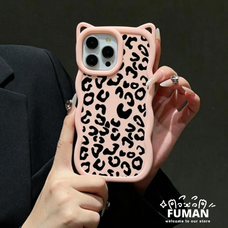 Bonito Leopardo Impressão Orelhas De Gato Ondas 3D Caso De Telefone Para Samsung Galaxy S26 S25 S24 S23 S22 S21 S20 Ultr