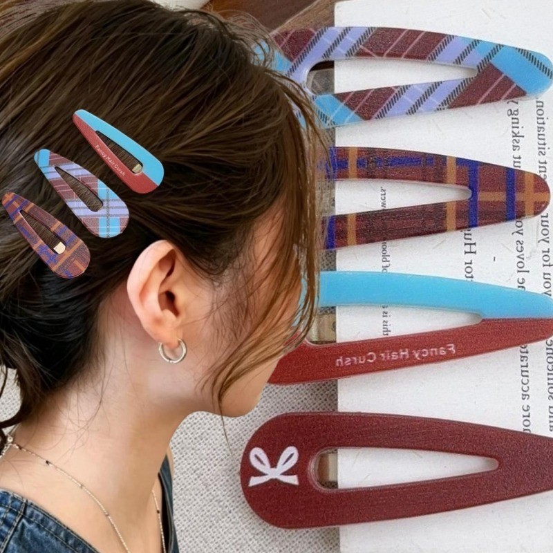 20-4 Unidades De Grampos De Cabelo BB Xadrez Retrô Em Forma De Lágrima-Grampo Com Franja Lateral Sem Rastros INS-Enfeite