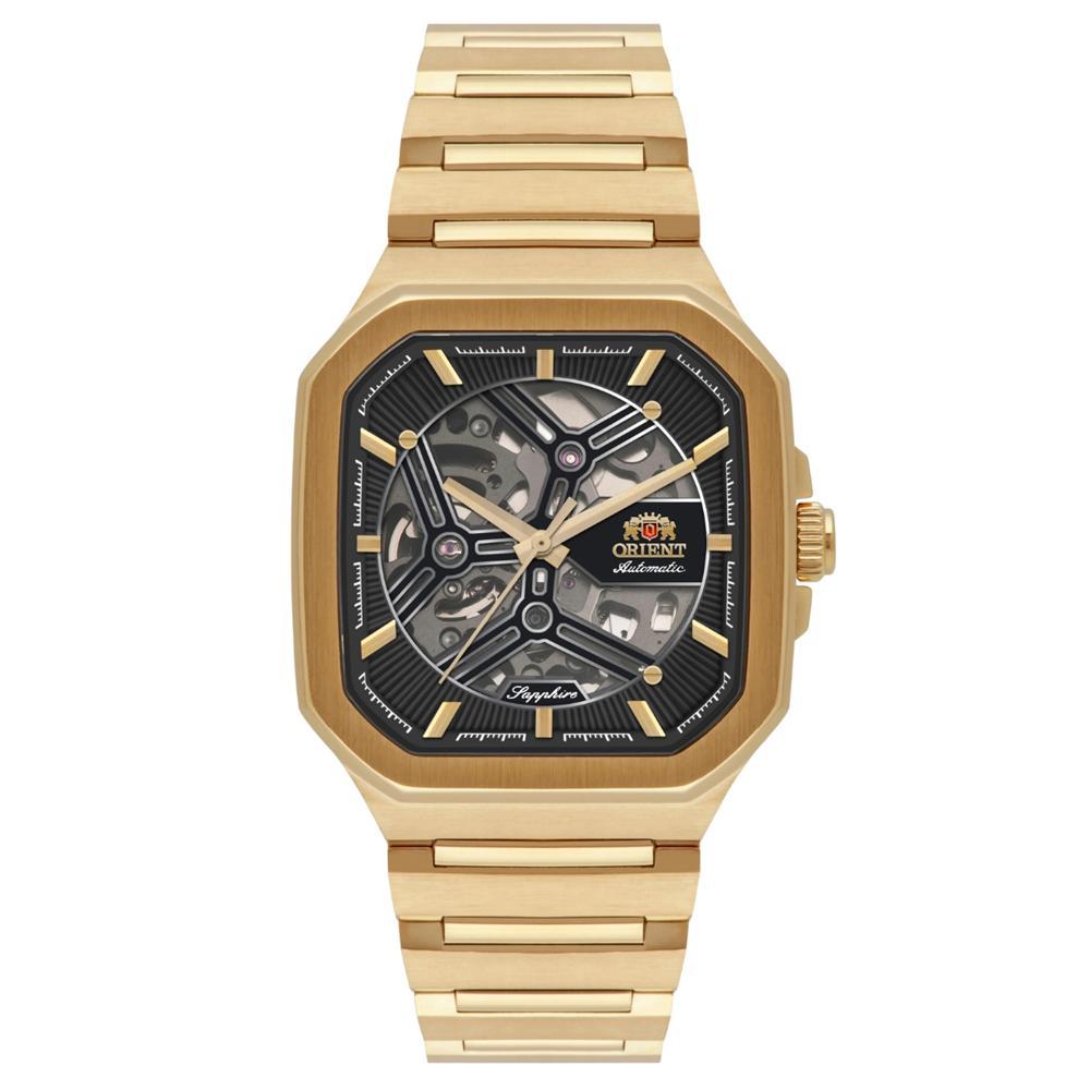 Relógio Orient Masculino Ref: Nh7gg008 G1kx Automático Esqueleto Retangular Dourado