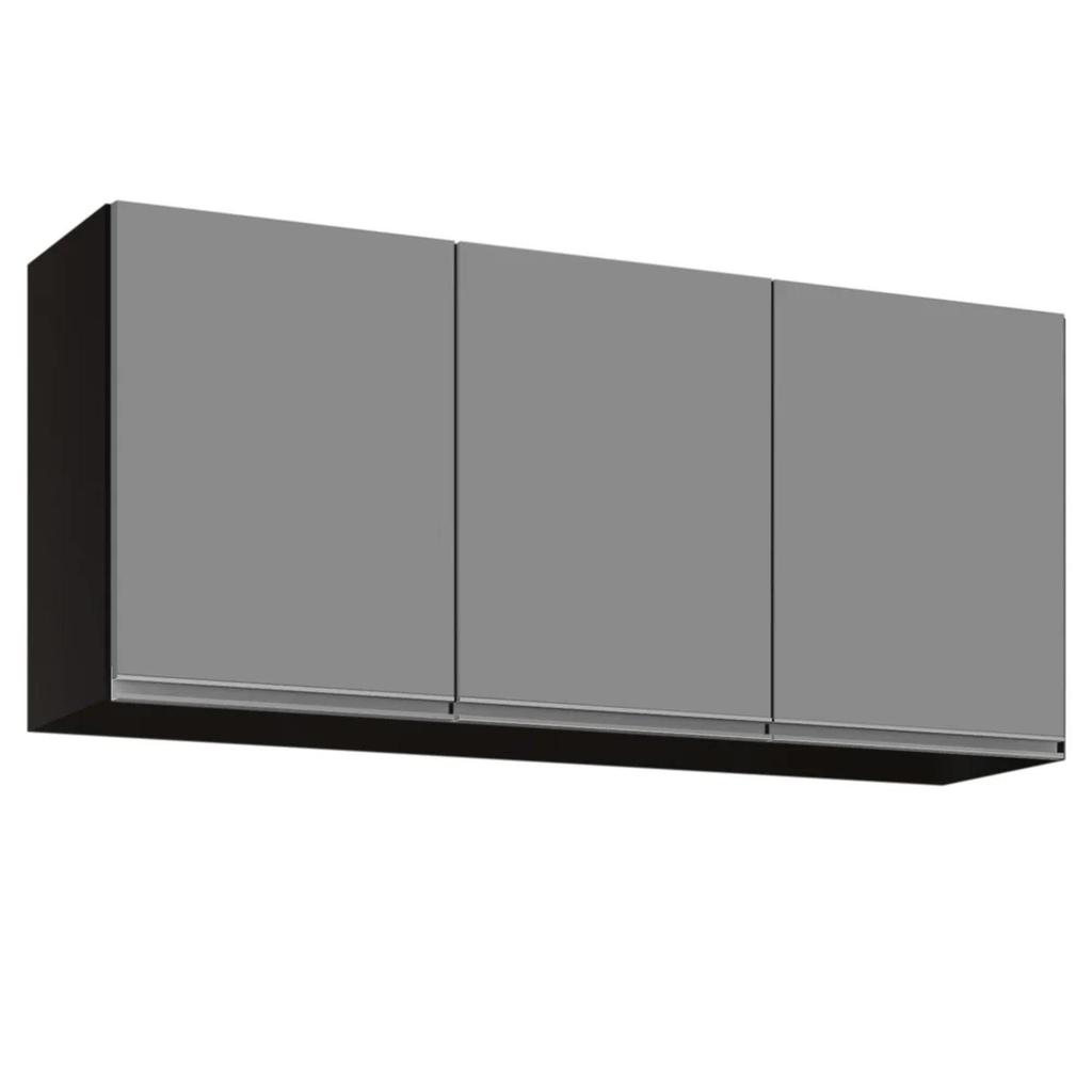 Armário Aéreo de Cozinha 120cm 3 Portas Virgínia Preto/Cinza - Lumil