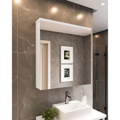 Armário de Banheiro 80cm 02 Portas com Espelho Ref 801 Cewal - Branco/Branco