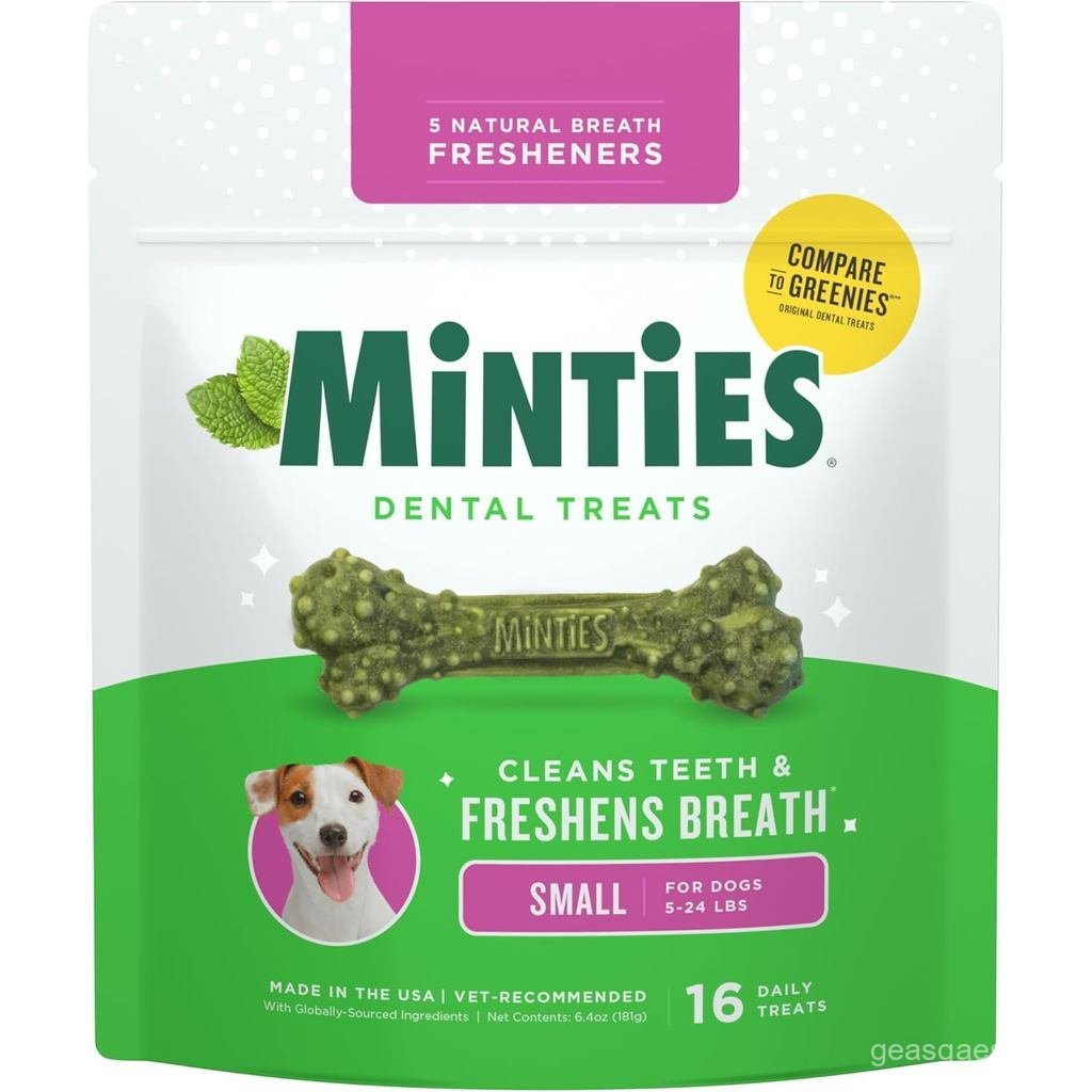 Petiscos Dentais Minties para Cães, Pequenos/Petiscos Dentais para Cães, 5-25 lbs, Limpa os Dentes, Combate o Mau Hálito
