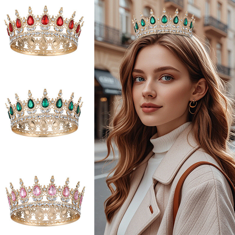 [B.Ling] Coroa de liga de noiva redonda coroa de cabelo barroco casamento mestre cocar coroa de aniversário