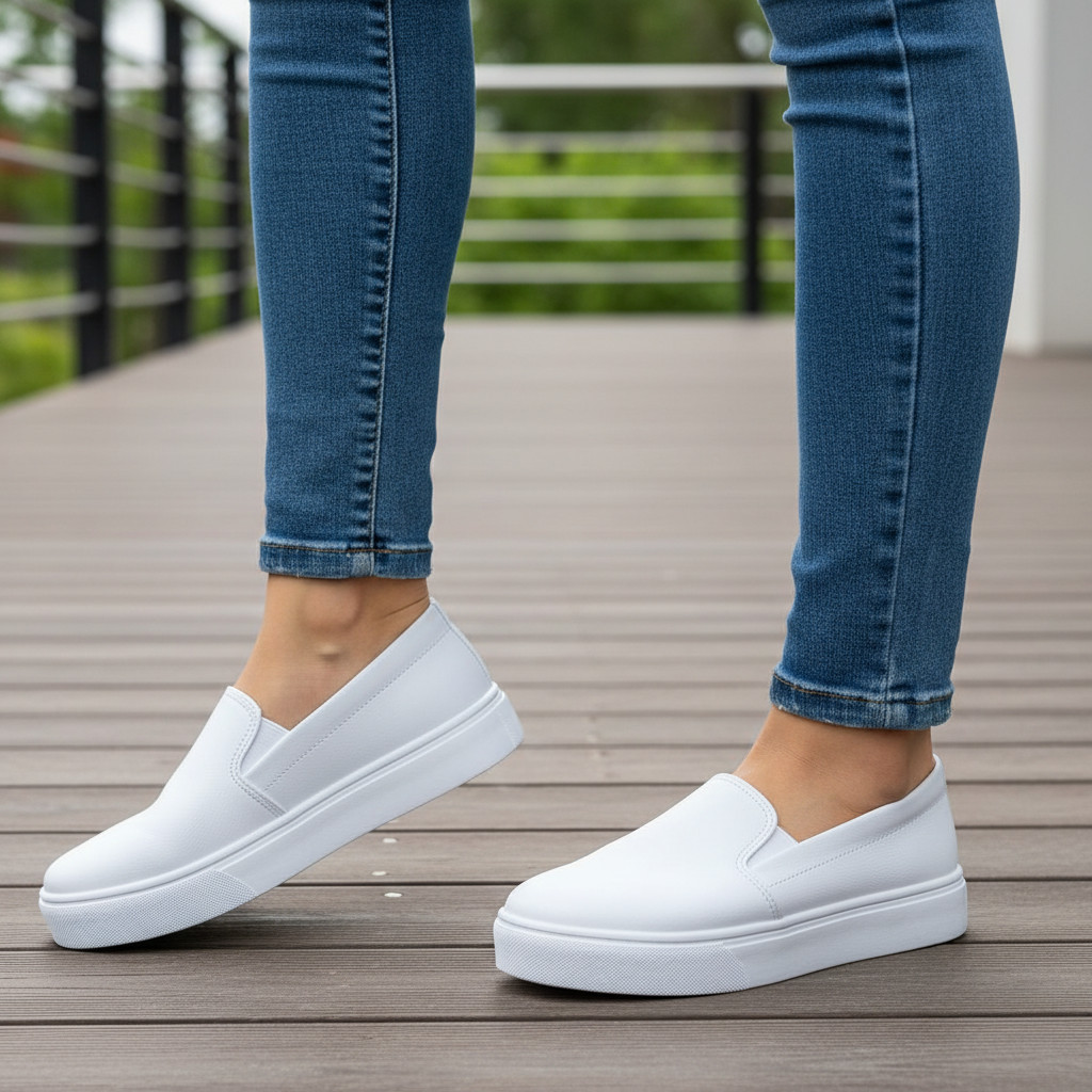 Tênis Feminino Casual Calce Fácil Slip On Iate Plataforma