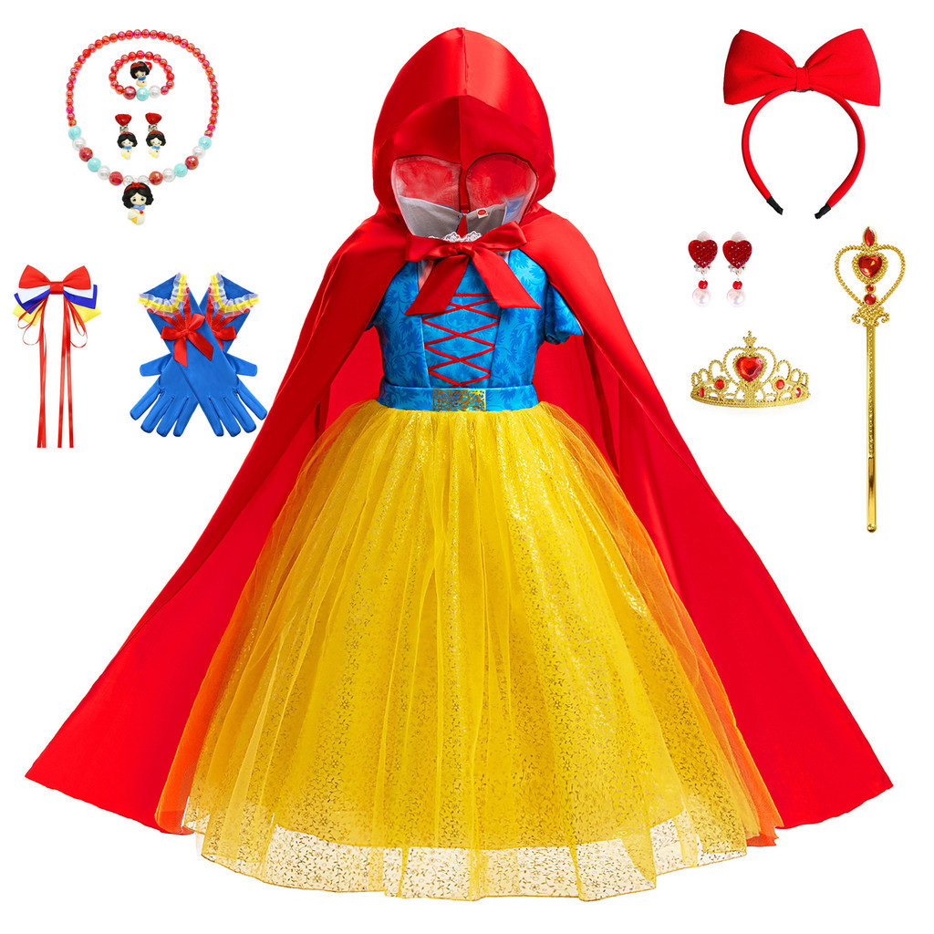 Vestido Branco de Princesa da Neve para Menina, Manga Curta, para Festa de Halloween e Aniversário, Vestido Elegante 202