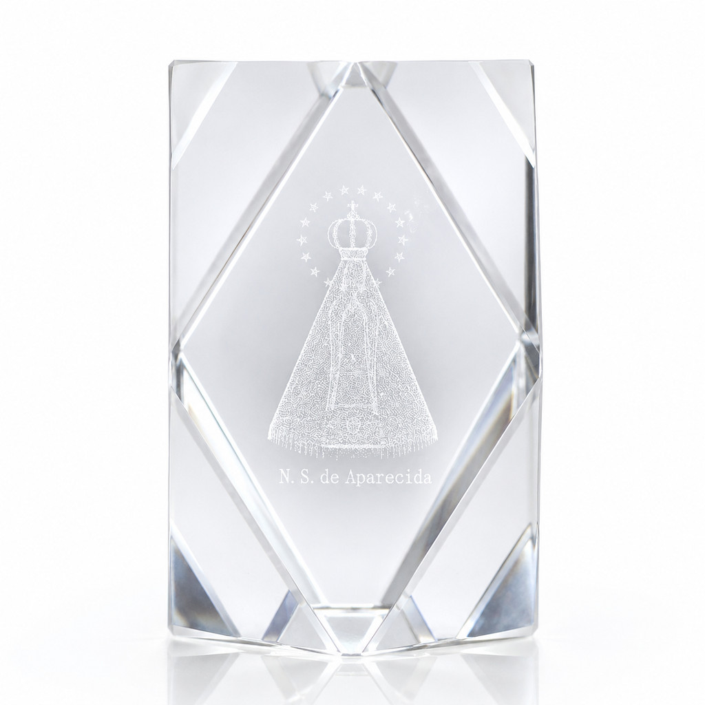 Cristal Nossa Senhora Aparecida Mini Sextavado Lapidado 3cm Imagem 3d Lembrança de Aparecida