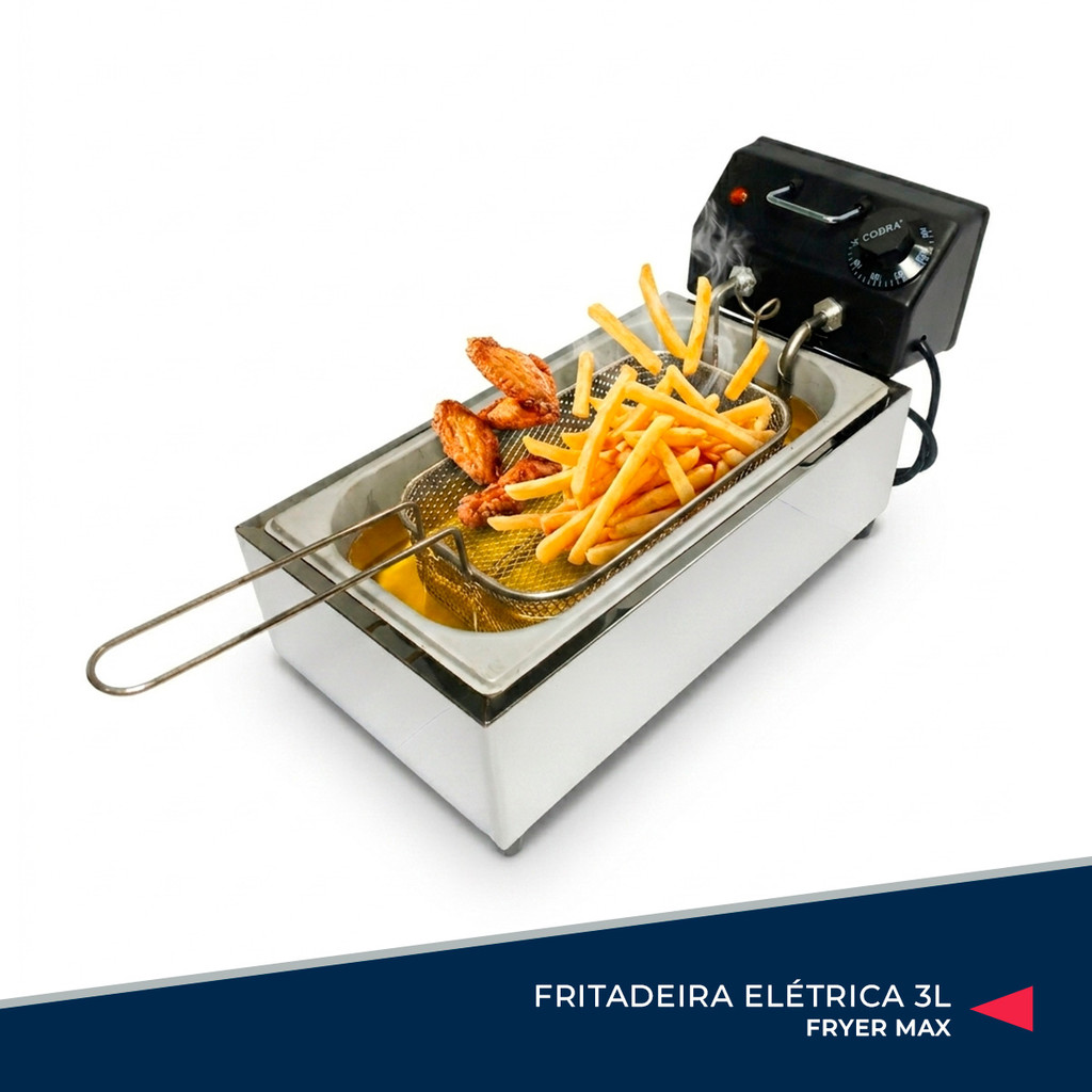 Fritadeira Elétrica 3L Inox Profissional 127/220 Com Cesto Fritura Fryer Max