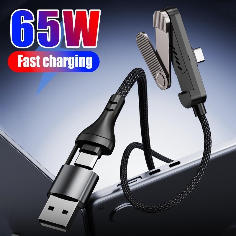 Cabo De Carregamento Rápido De 65 W-Conector De Liga Lateral Do Telefone-Fio Trançado Tipo C Para-USB Ac Com Suporte Dob