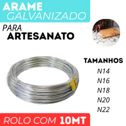Arame Galvanizado N14, N16, N18, N20 e N22 Para Artesanato Rolo 10 Metros