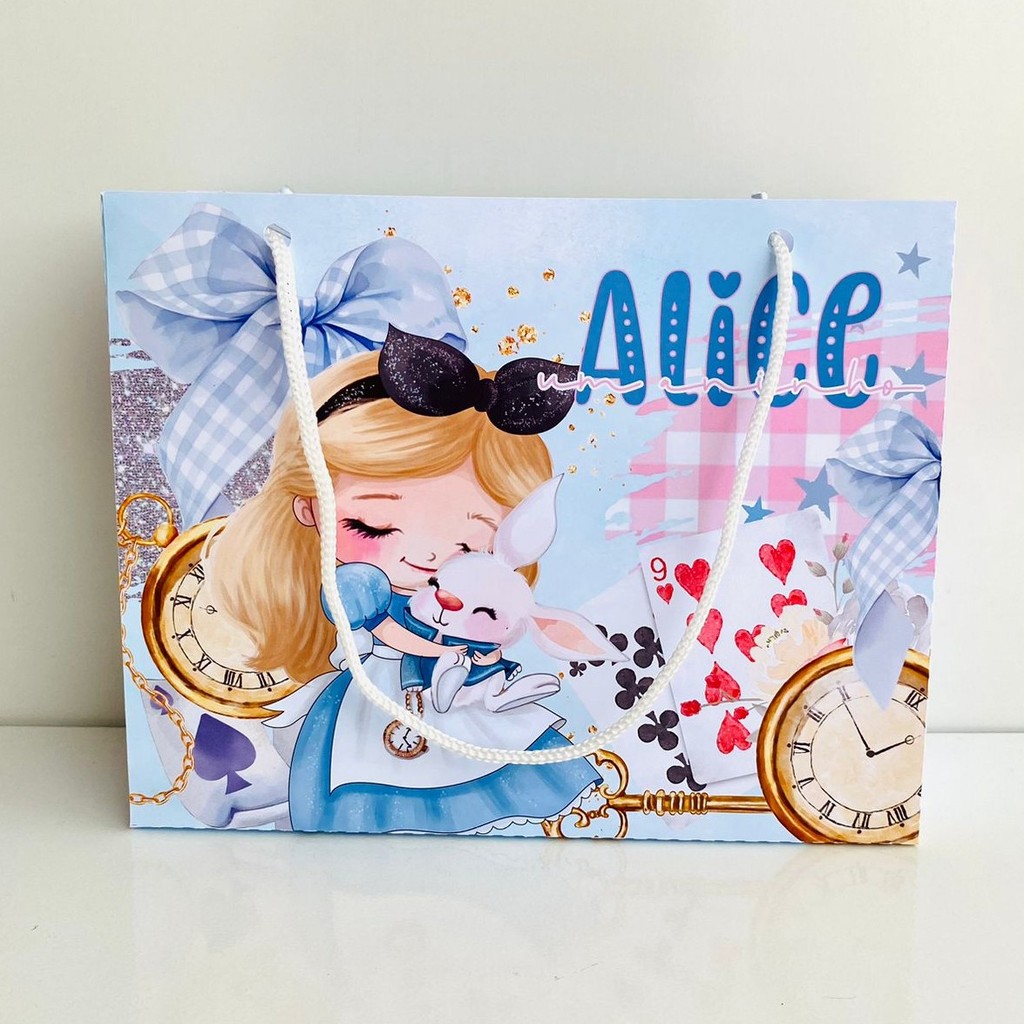 Kit Sacolinhas Alice no País das Maravilhas Papelaria Personalizada Festa Infantil