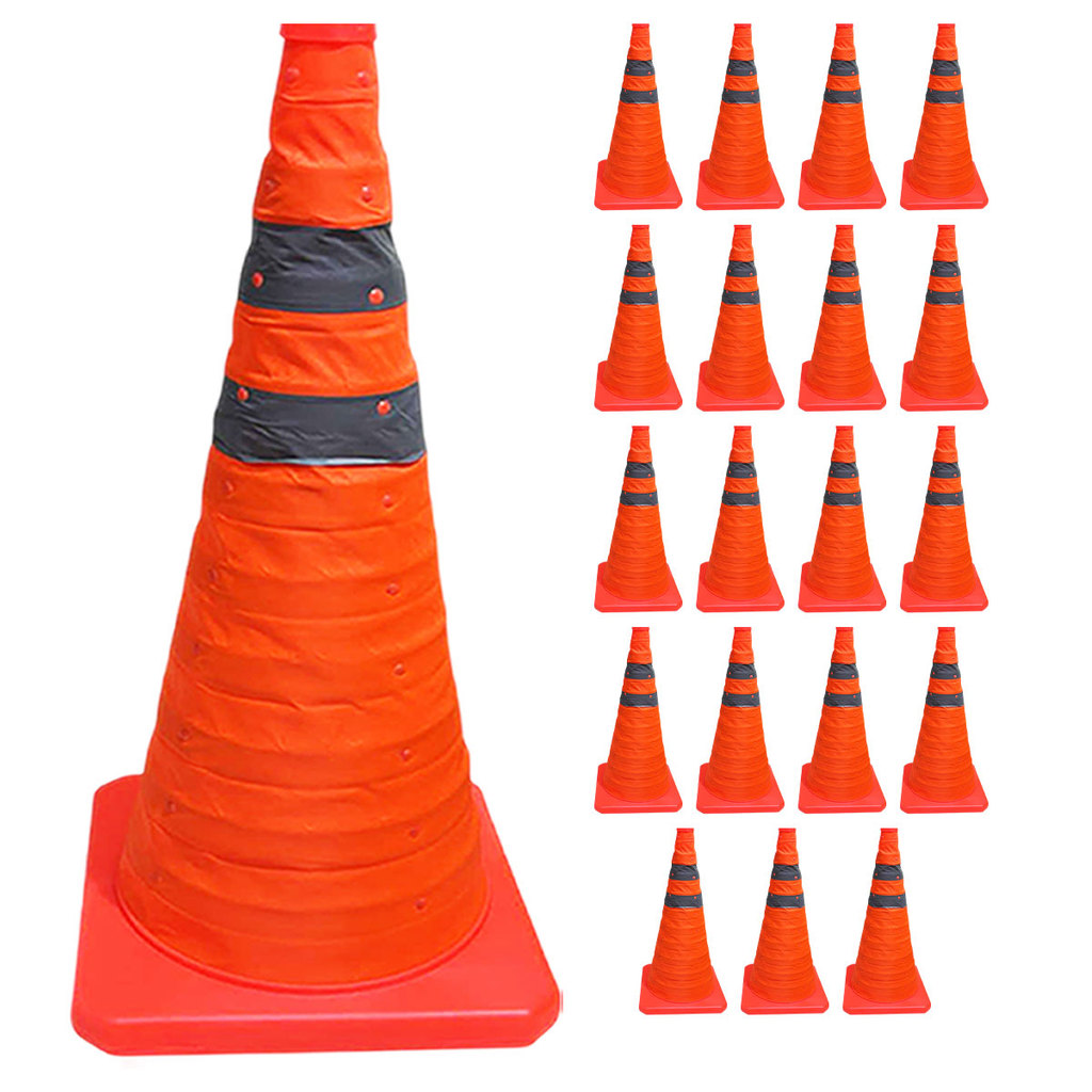 Cone Transito Retratil Kit 19 Uni Viario Obra Segurança Estrada Rodovia Sinalizador Baliza Dobravel Portatil Flexivel