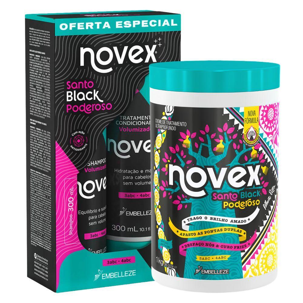 Kit Novex Santo Black Poderoso: Shampoo e Condicionador 300ml e Creme De Tratamento 1kg