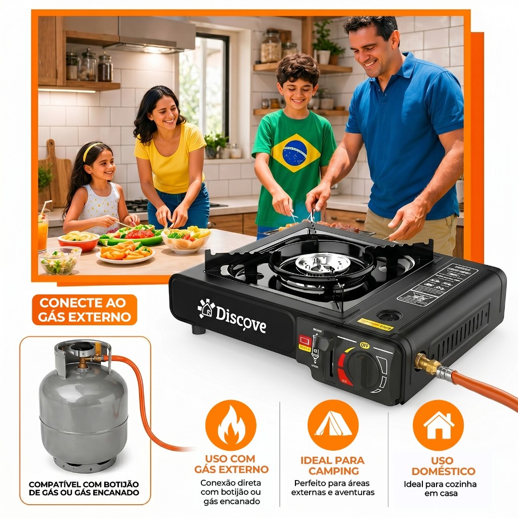 Fogao Portatil Fogareiro A Gas De Mesa Com Maleta 2900W Camping Acampamento Casa Viagem Camping