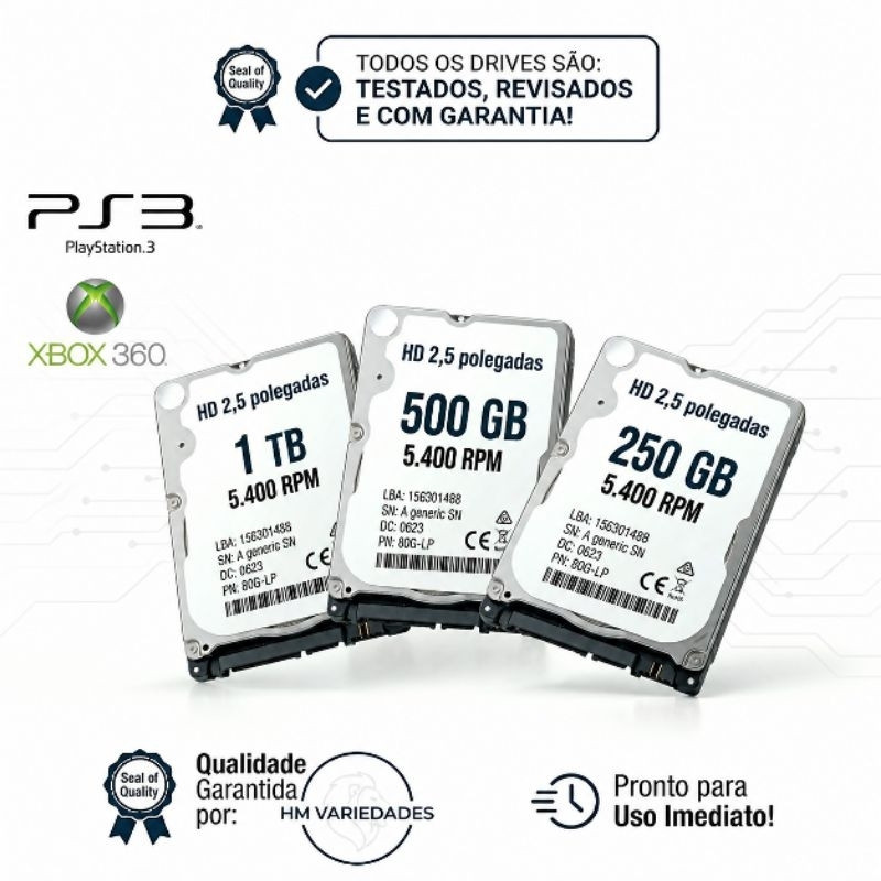 HD de 80GB a 1TB Sata 2.5 para Notebook, PS3, Xbox 360 - Recondicionado e com Garantia