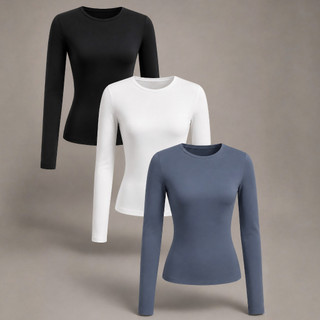 KIT 3: Blusa Feminina de Manga Longa Forrada - Meia Estação de Compressão Colada