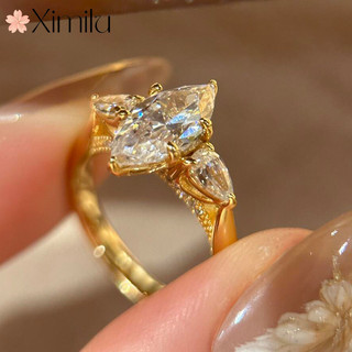 ❤ Requintado cerca de 2 quilates Marquise Três Living Stone Ring Mulheres Retro Personalidade Trendy All-Match Jewelry