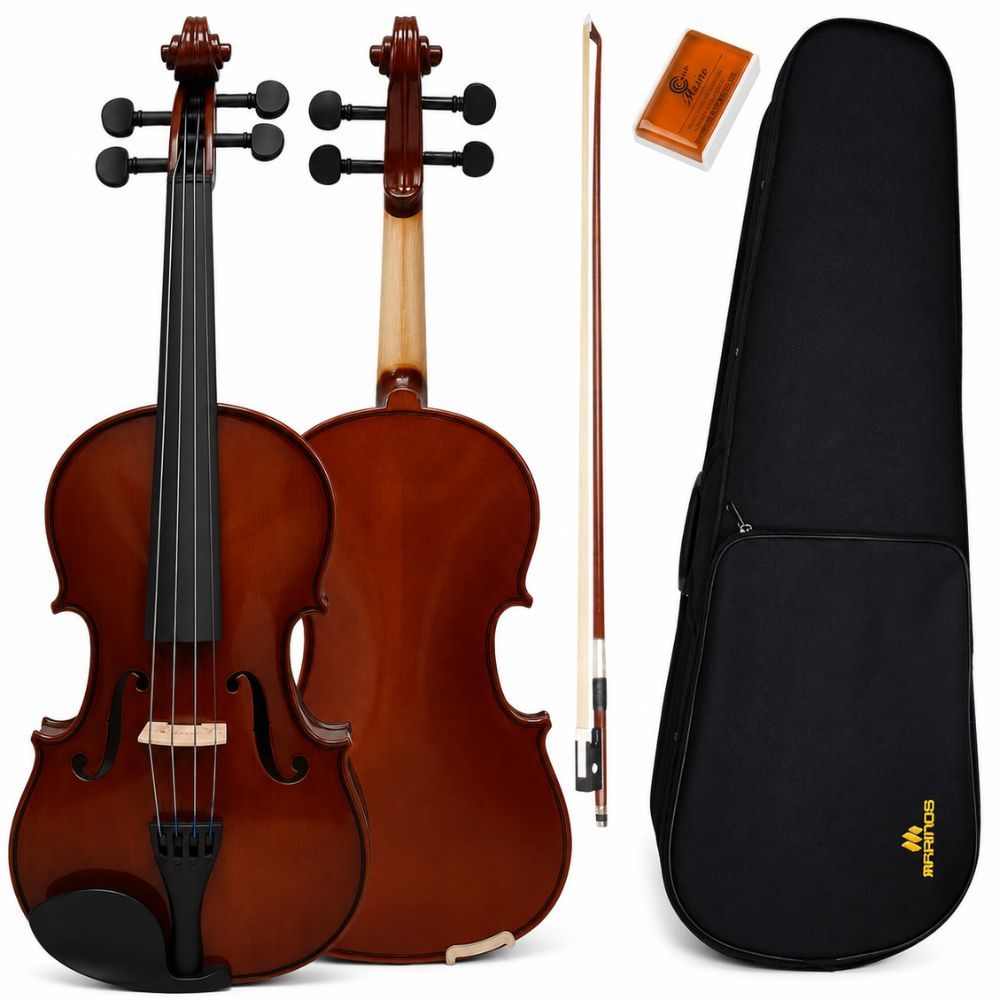 Viola de Arco MARINOS Regulado Luthier 4/4 Tamanho 42 em Madeira Maciça com Arco de Crina e Estojo Térmico Luxo