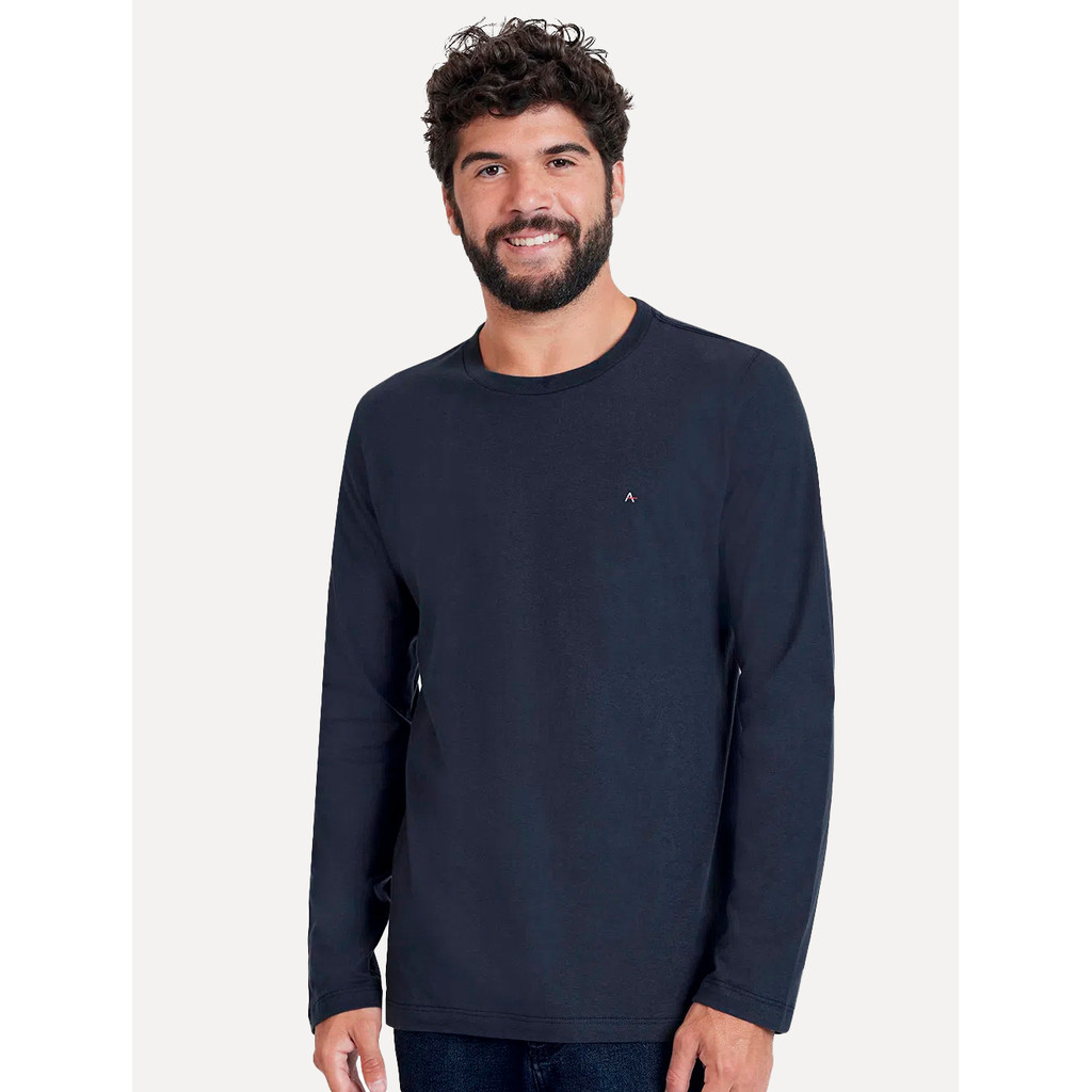 Camiseta Aramis Manga Longa Basica Logo Azul Marinho
