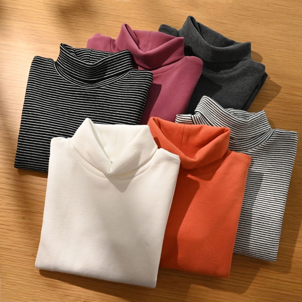 Crianças crianças gola alta manga comprida camiseta meninos meninas puro algodão camisas de fundo médio grande crianças 