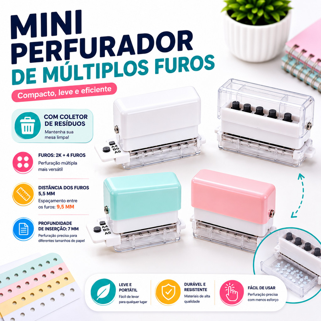 Perfurador portátil do metal Mini 6 Buracos Punções De Papel Escolar Material Portátil Vem com caixa de coleta de chips