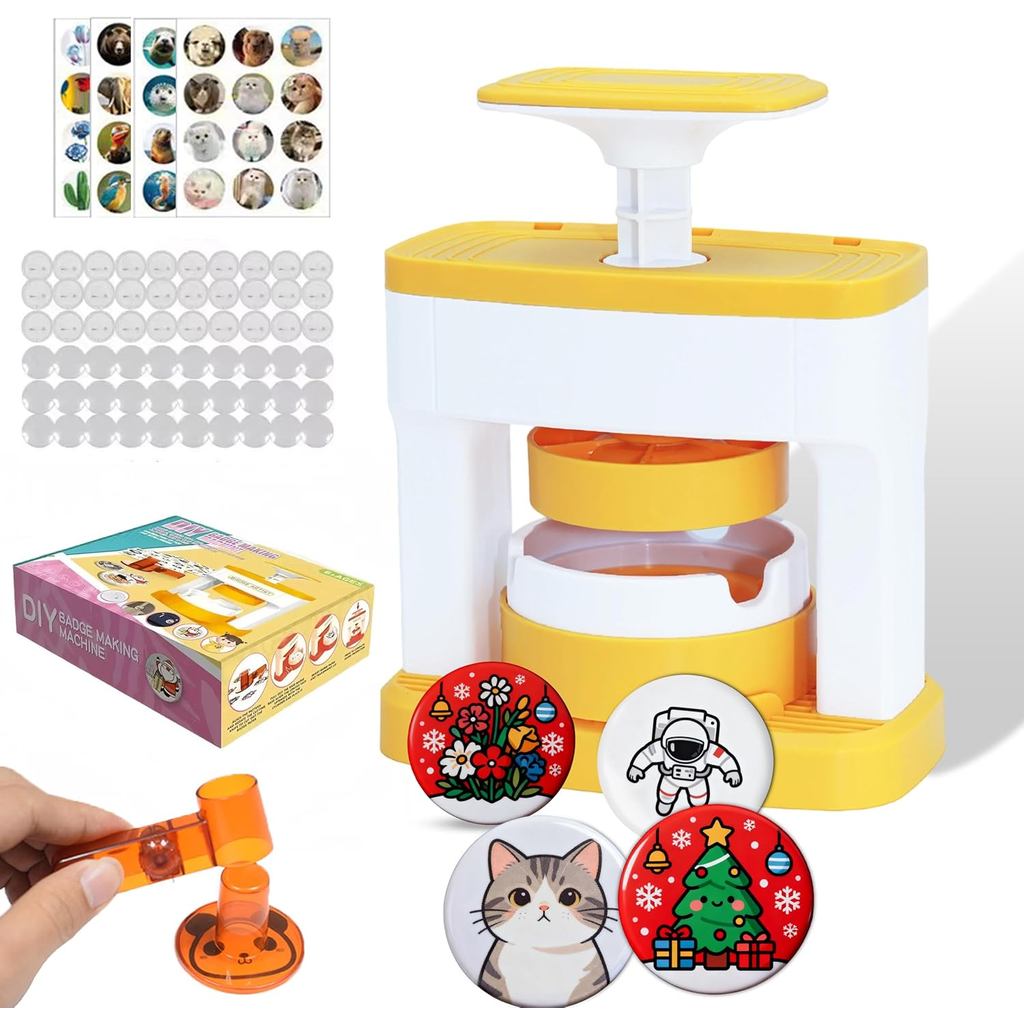 Máquina de botões, máquina de crachás de 55mm, conjunto de punções para crachás DIY, com cortador circular e 48 componen