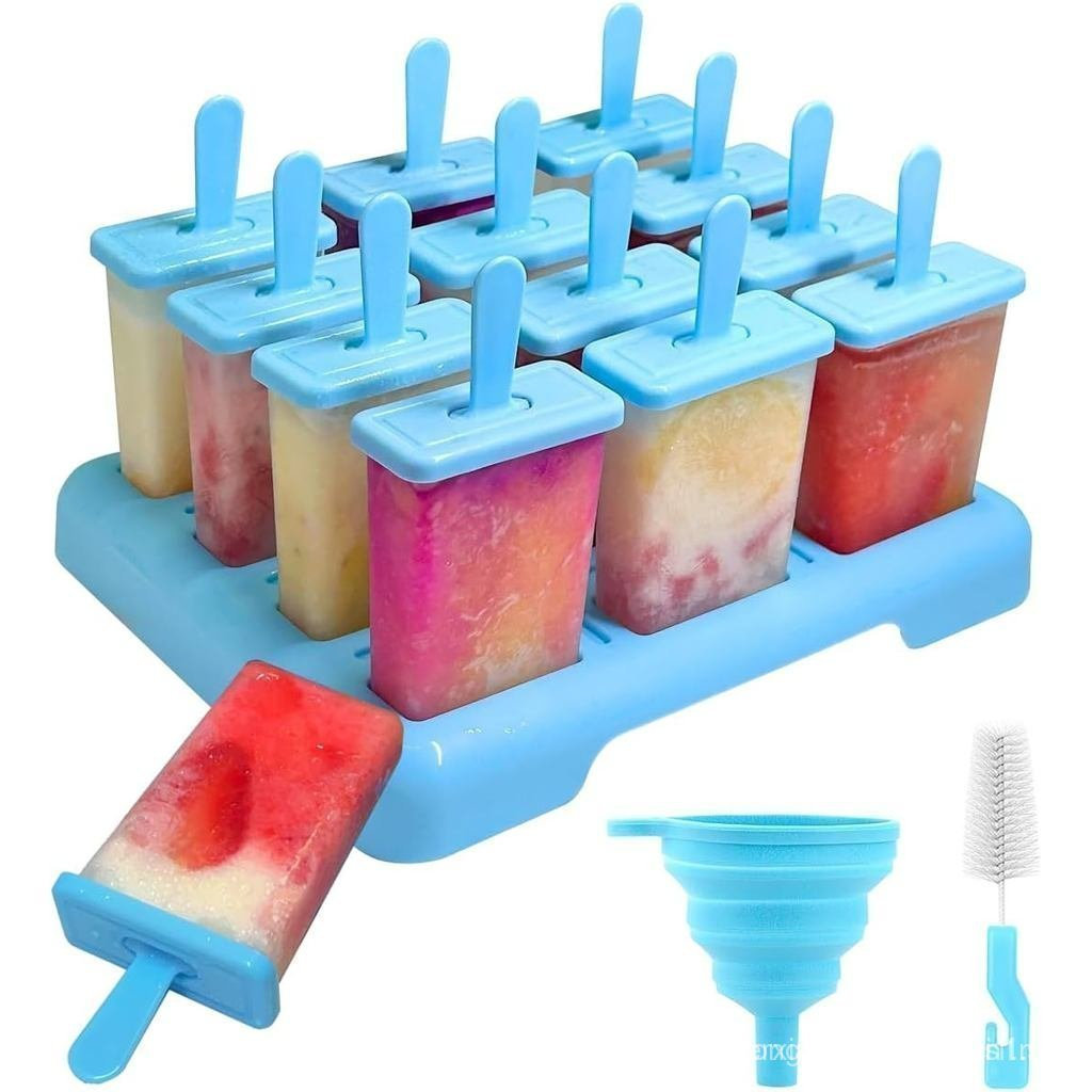 Formas para Picolé com 12 Cavidades, Sem BPA, com Palito de Picolé Integrado, Formas para Picolé DIY com Escova de Limpe