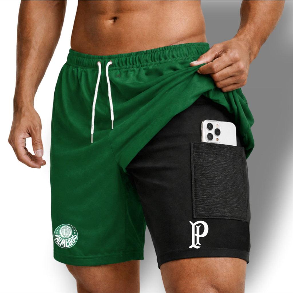 Bermuda Shorts Compressão 2 em 1 VERDAO SEP02 Masculino Futebol Corrida Academia Treino Esportivo Elastano