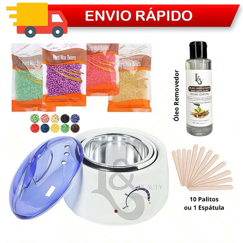Kit Termocera + Cera quente 100g Hard Wax + Palitos + Óleo 60ml Removedor - L&Beauty