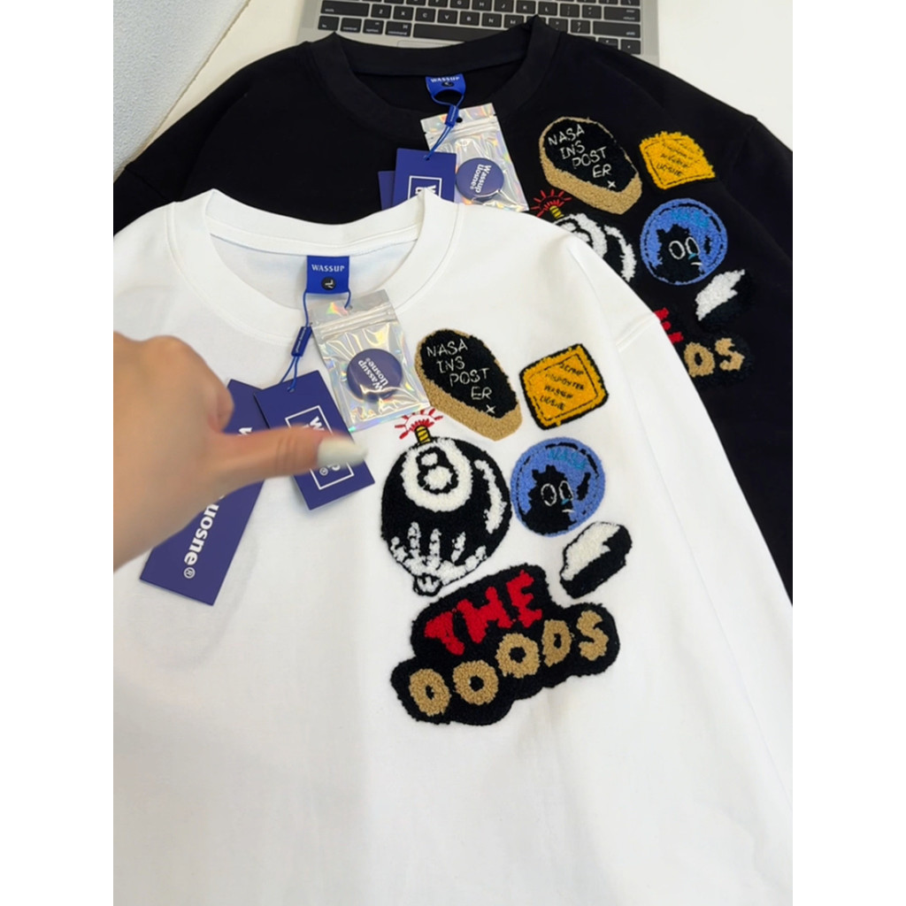 Branco puro algodão bordado de manga comprida camiseta masculino feminino estilo 2026 novo estilo primavera outono juven