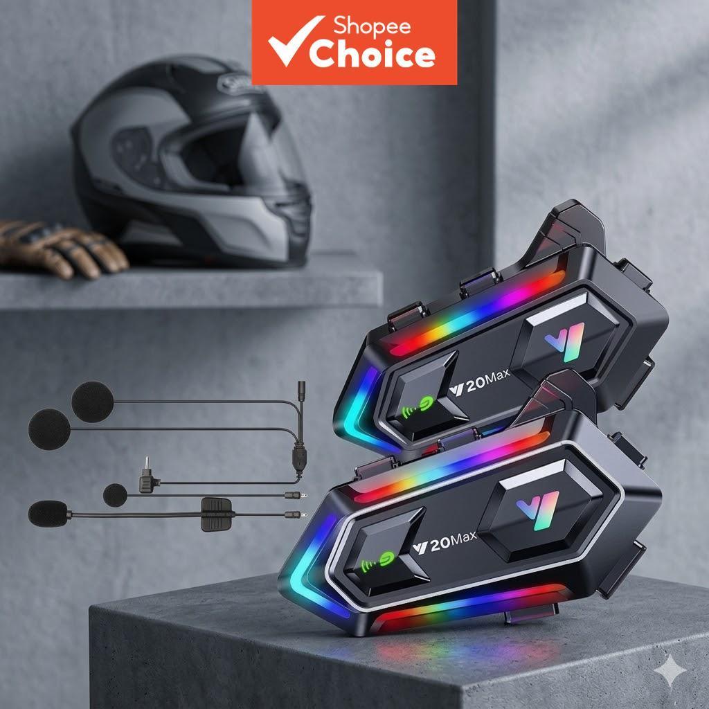 Fone de Ouvido Bluetooth para Capacete de Motocicleta Y20 MAX, Intercomunicador RGB, Mix de Luz, V5.3, Bateria de