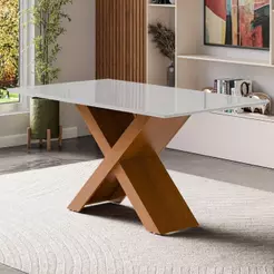 Mesa De Jantar Com Vidro 6 Lugares Multimóveis Cr50237 Cinamomo-off White